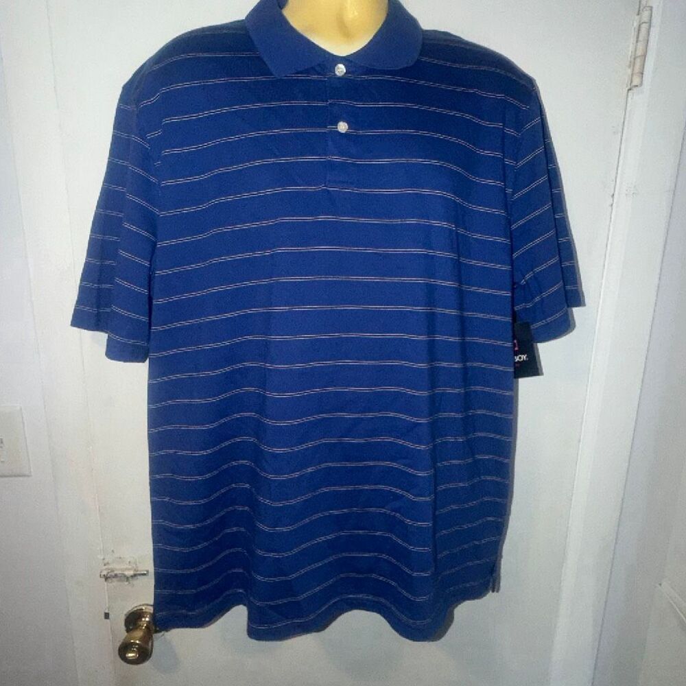 BUGLE BOY Vintage 90s Y2K Blue Striped Polo Shirt- XL {NWT}